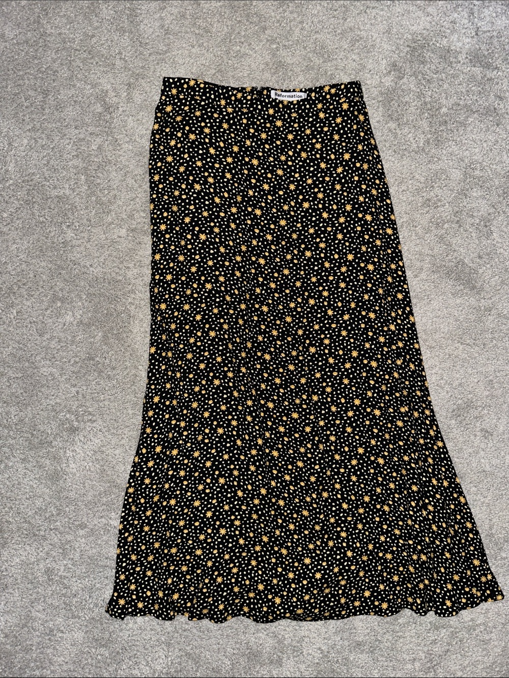 Reformation Black Maxi Skirt with Yellow Floral Print